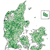 77. National pattern of the proportion of species in the dark diversity for breeding birds in Denmark, Fig1